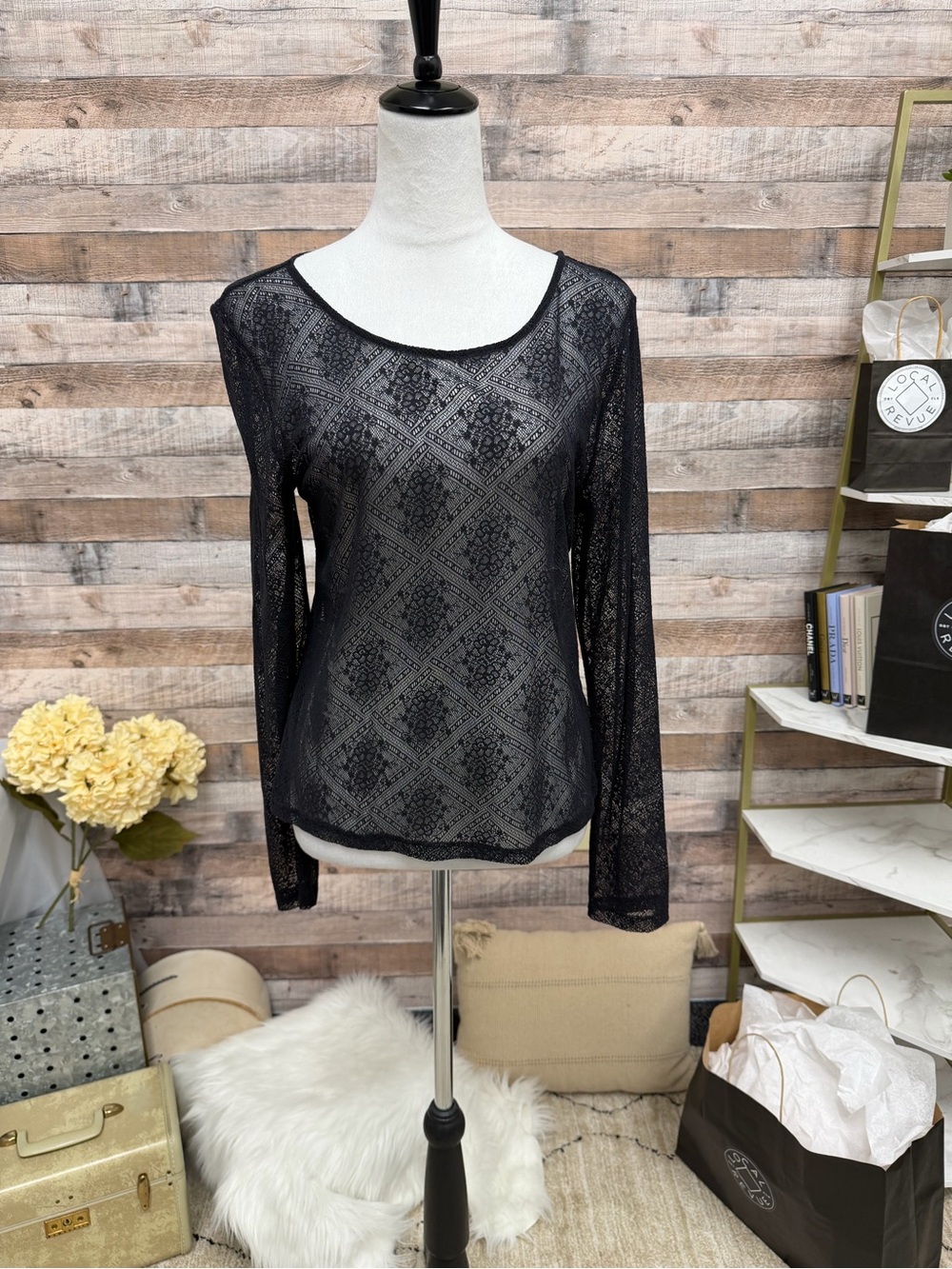 Anthropologie Black Lace Sheer XL